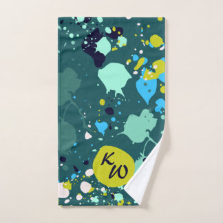 Cool Green Paint Splatter Initials Sweat  Hand Towel