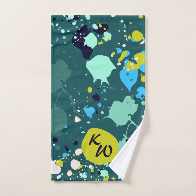 Cool Green Paint Splatter Initials Sweat  Hand Towel (Hand Towel)