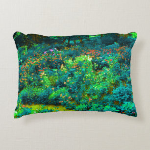 Cool Green Panoramic Garden Flowers View Decorative Cushion