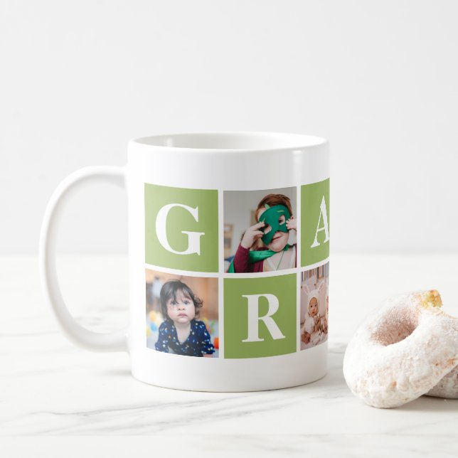 Cool Green Photo Collage Grandma and Grandpa Mugs (With Donut)