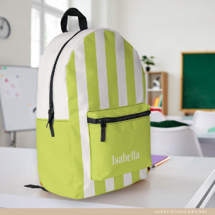 Cool Green Stripes Girl Name Backpack