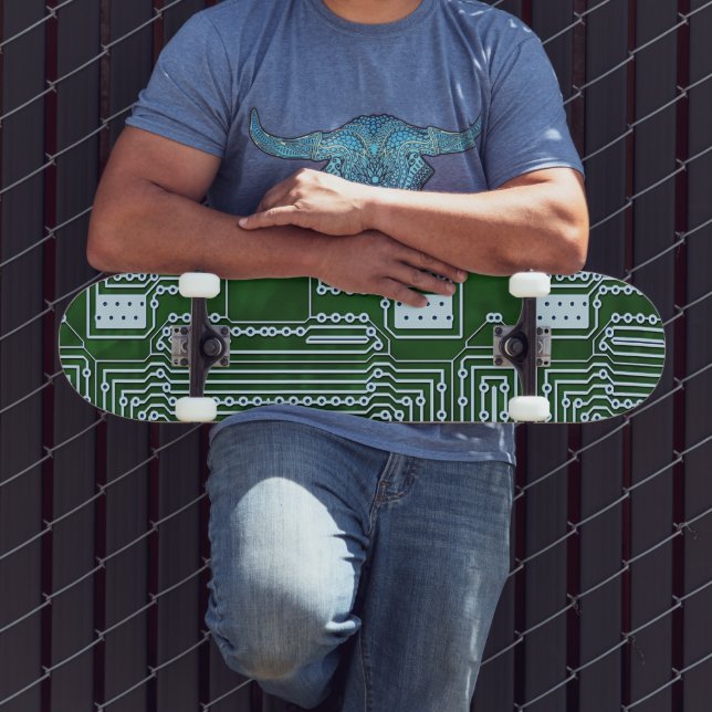 Cool Green White Computer Circuit Board Lines Skateboard (Outdoor 3)