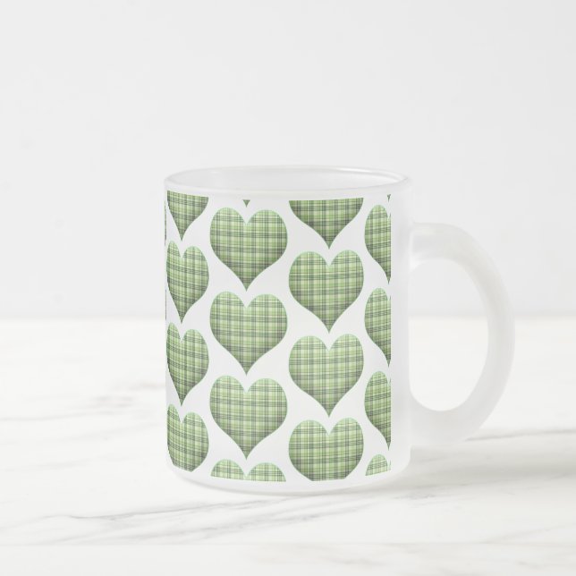 Cool Green White Hearts St.Patrick's Day Holiday Frosted Glass Coffee Mug (Right)