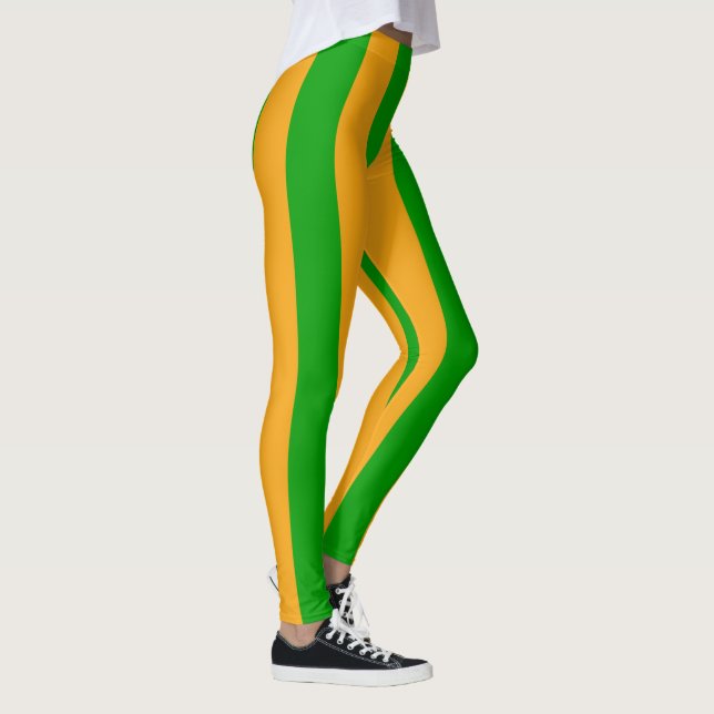 Cool Green Yellow Christmas Stripe Leggings (Right)