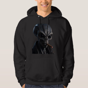 Cool Grey Alien Smoking Cigar - Bad Boy Sci-Fi Art Hoodie