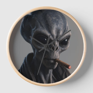 Cool Grey Alien Smoking Cigar - Bad Boy Sci-Fi Wal Clock