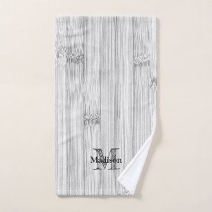 Cool grey bamboo wood print Monogram Bath Towel Set