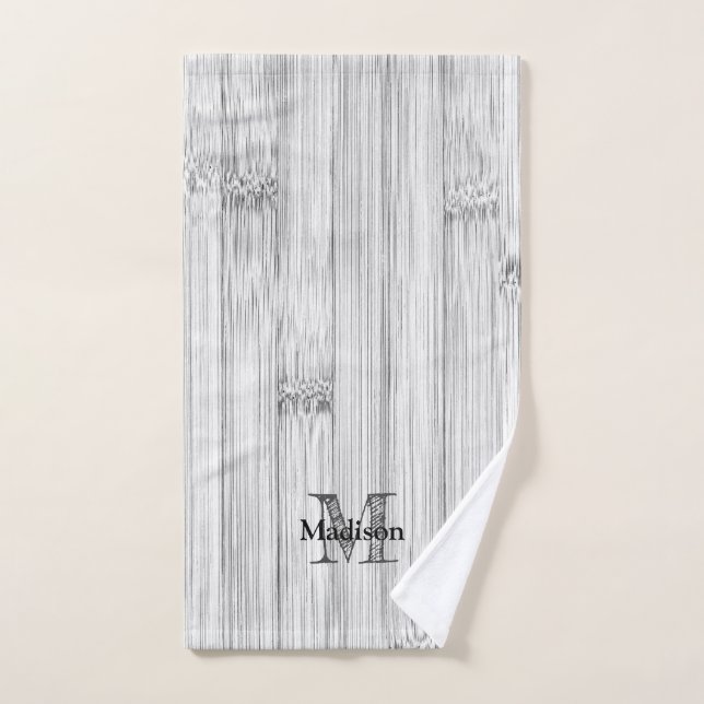 Cool grey bamboo wood print Monogram Bath Towel Set (Hand Towel)