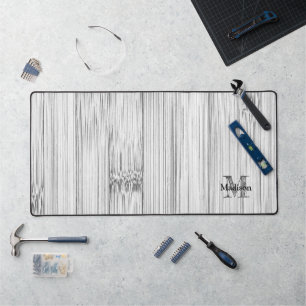 Cool grey bamboo wood print Monogram Desk Mat