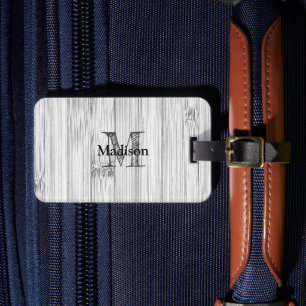 Cool grey bamboo wood print Monogram Luggage Tag