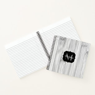 Cool grey bamboo wood print Monogram Notebook