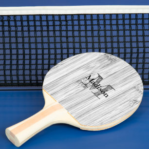 Cool grey bamboo wood print Monogram Ping Pong Paddle