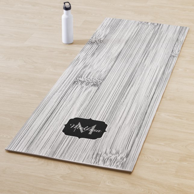 Cool grey bamboo wood print Monogram Yoga Mat (In Situ)