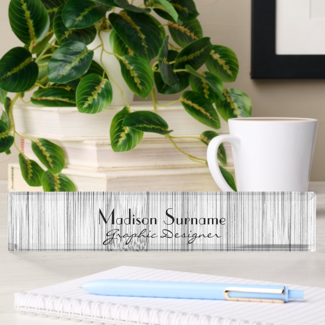Cool grey bamboo wood print with text nameplate