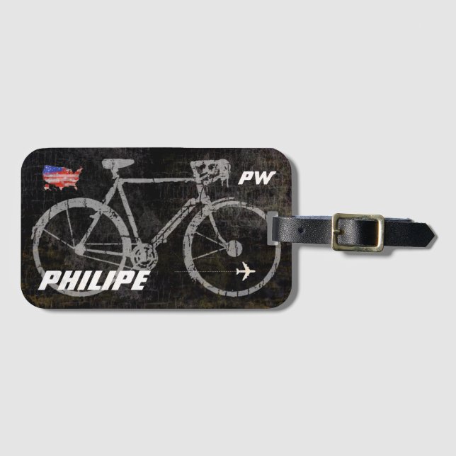 cool grey bicycle plane-travel luggage tag (Front Horizontal)