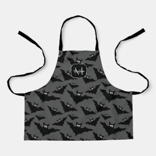 Cool grey black bats Halloween pattern Monogram Apron