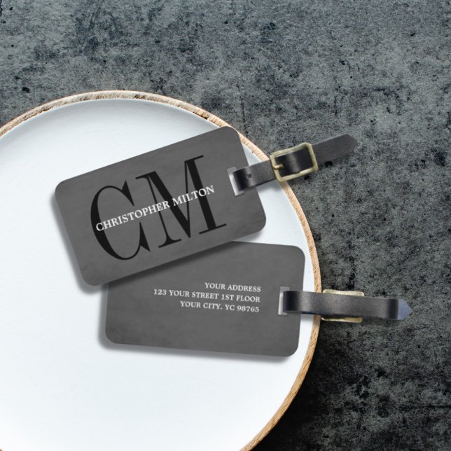 Cool Grey Black Bold Monogram Luggage Tag (Creator Uploaded)