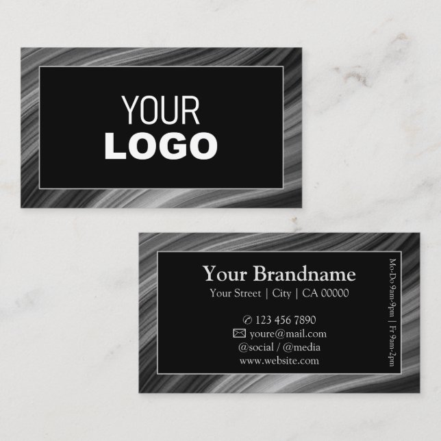 Cool Grey Black Wooden Wood Style Frame with Logo Business Card (Front/Back)