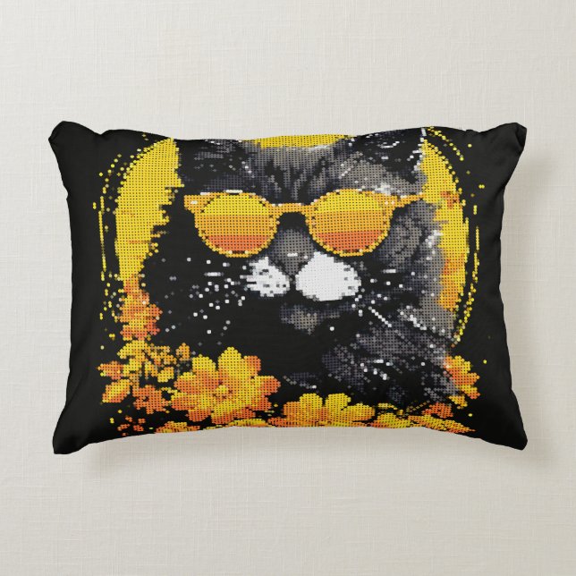 Cool Grey Cat with Sunglasses Geometric Style Decorative Cushion (Front)