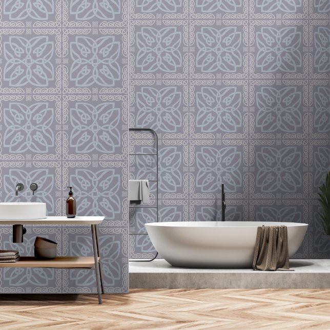 Cool Grey Celtic Knot Pattern Wallpaper (Bathroom)