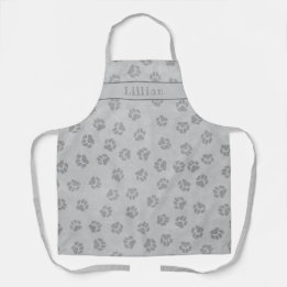 Cool Grey Dog Paw Print Pattern Personalised Apron