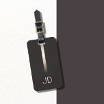 Cool Grey Faux Metal Stripe Monogram  Luggage Tag<br><div class="desc">Elegant customisable grey luggage tag with FAUX metal stripe and your bold monogram.</div>