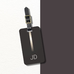 Cool Grey Faux Metal Stripe Monogram Luggage Tag