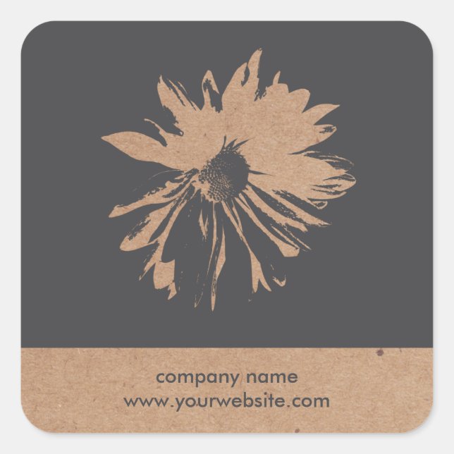 Cool Grey Floral Kraft Paper Florist Sticker (Front)