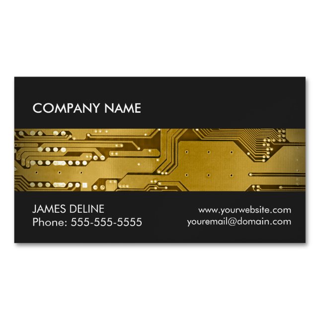 Cool Grey Gold Circuit Computer Repair Magnetic Business Card (Front)