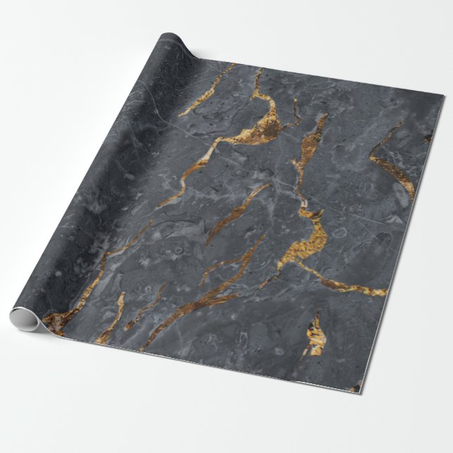 Cool Grey Gold Marble Texture  Wrapping Paper (Unrolled)