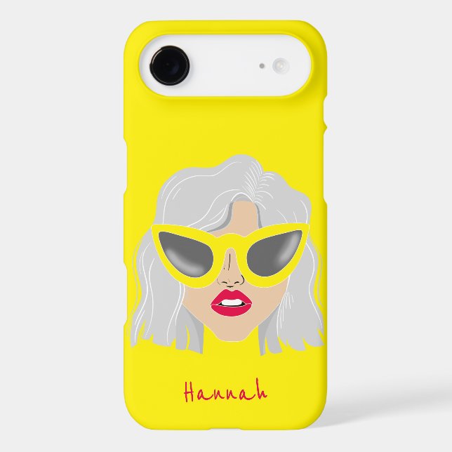 Cool Grey-Haired Woman with Glasses Custom Name Case-Mate iPhone Case (Back)
