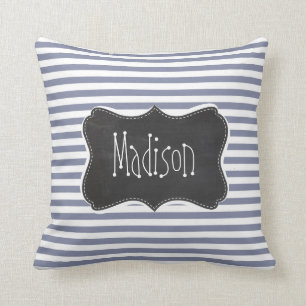 Cool Grey Horizontal Stripes; Vintage Chalkboard Cushion