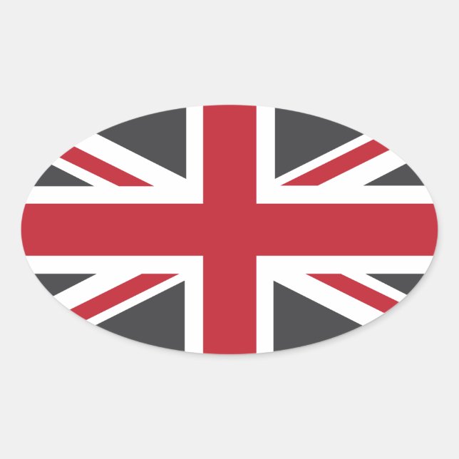 Cool Grey Red Union Jack British(UK) Flag Oval Sticker (Front)