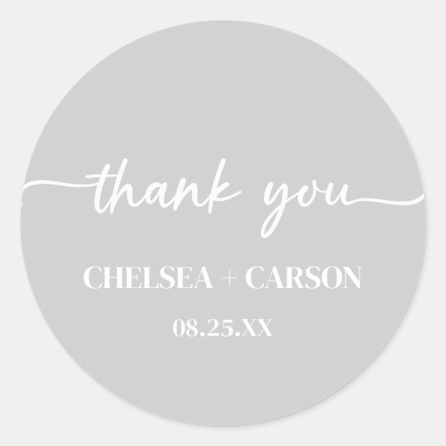 Cool Grey Script Wedding Thank You Stickers (Front)