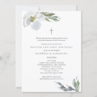 Cool Grey Watercolor Florals Twins Baptism