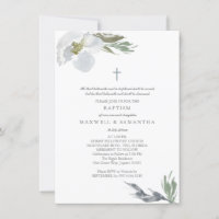 Cool Grey Watercolor Florals Twins Baptism