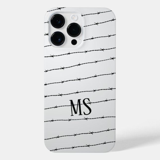 Cool grey white black barbed wire pattern Monogram iPhone Case (Back)