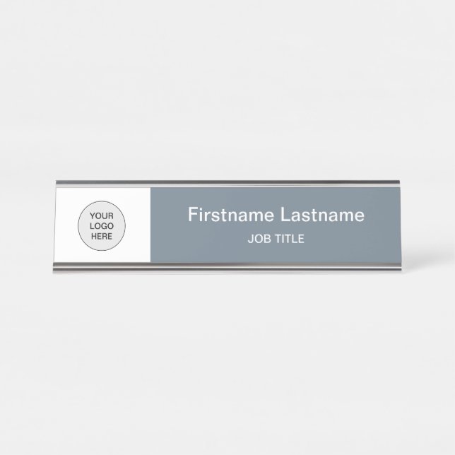 Cool Grey Your Logo Modern Desk Name Plate (Front)