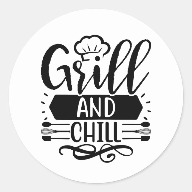 Cool Grill chill word art Classic Round Sticker (Front)