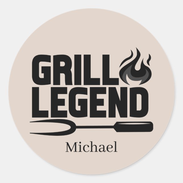 Cool grill legend add name word art classic round sticker (Front)