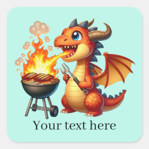 Cool grilling dragon add text  square sticker