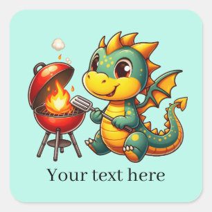 Cool grilling dragon add text Square Sticker