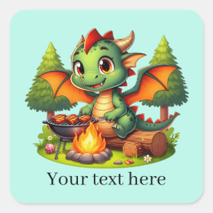 Cool grilling dragon add text  square sticker