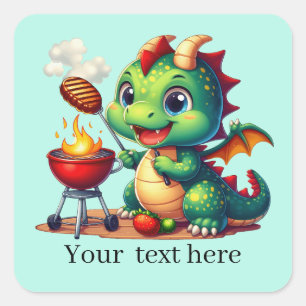 Cool grilling dragon add text square sticker