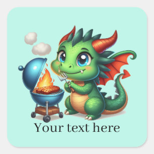 Cool grilling dragon add text  square sticker