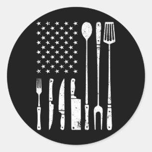Cool Grilling For Men Women Us Flag Bbq Rbeque Smo Classic Round Sticker