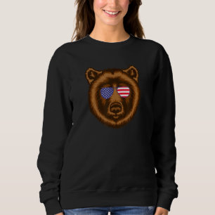 Cool Grizzly Bear Wearing Usa Flag Sunglasses Amer Sweatshirt