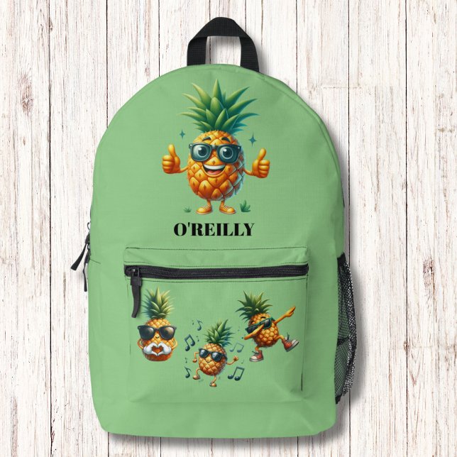 Cool Groovy Pineapple Modern Monogram Printed Backpack (Creator Uploaded)