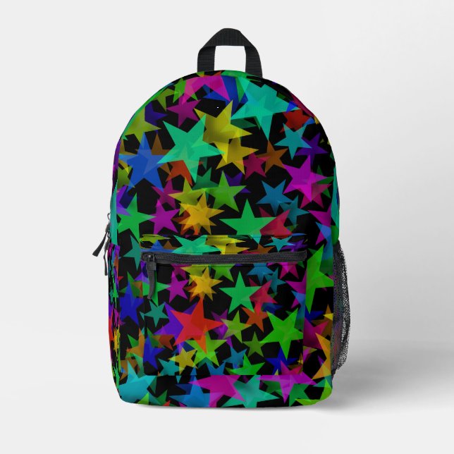 Cool Groovy Rainbow Stars Printed Backpack (Front)