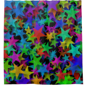 Cool Groovy Rainbow Stars Shower Curtain